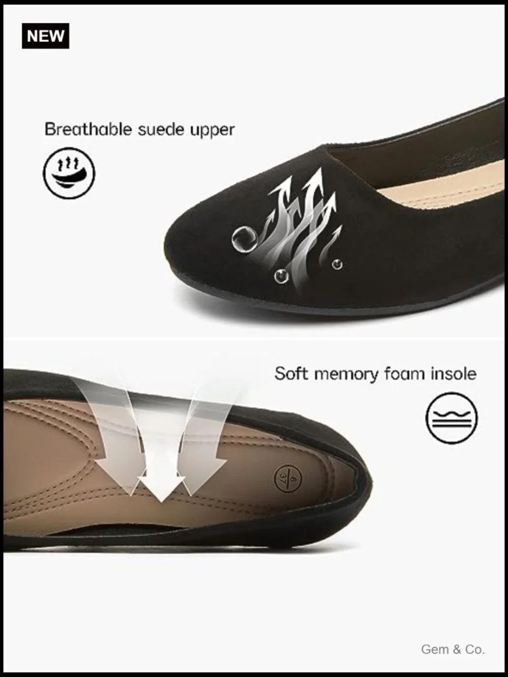 Round Toe Ballet Flats with Memory Foam Insole